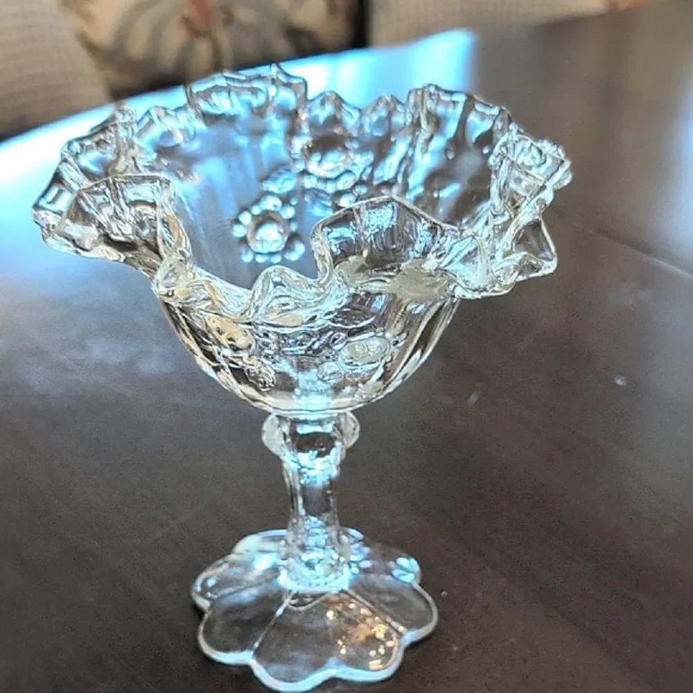 Vintage Fenton Glass Floral Crimped Ruffle Edge Compote Pedestal Candy Dish